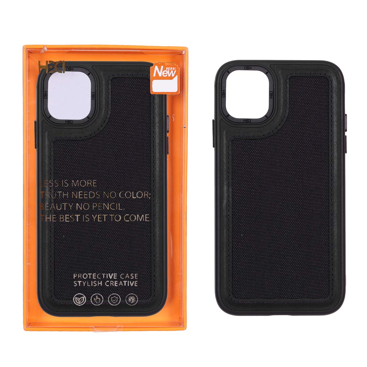 قاب طرح HDD برزنتی دور چرم دوخت دار مشکی مناسب برای آیفون 11