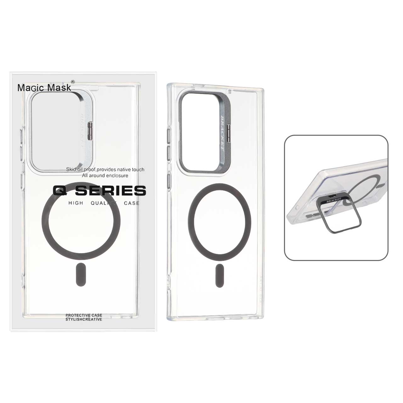 قاب اورجینال Q Series Bracket کریستالی مگ سیف لنز استندشو خاکستری مناسب برای سامسونگ گلکسی اس 24 اولترا