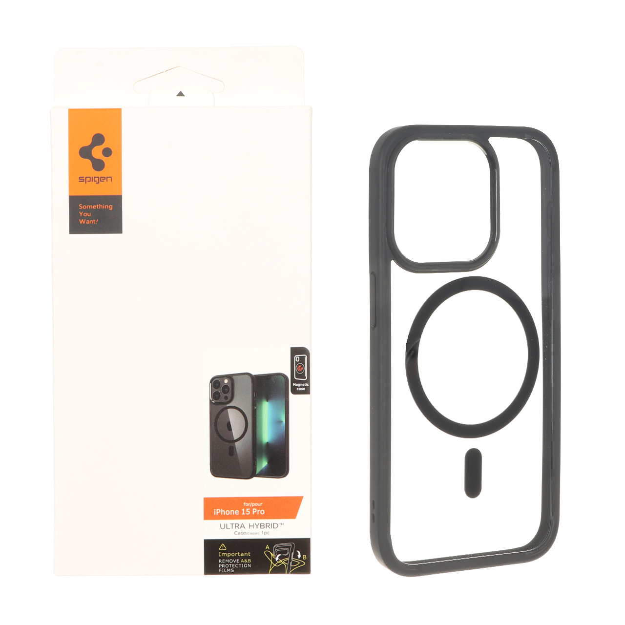 قاب اورجینال Spigen ULTRA HYBRID MagSafe مدل Apple iPhone 15 Pro - شفاف مشکی (پک دار)