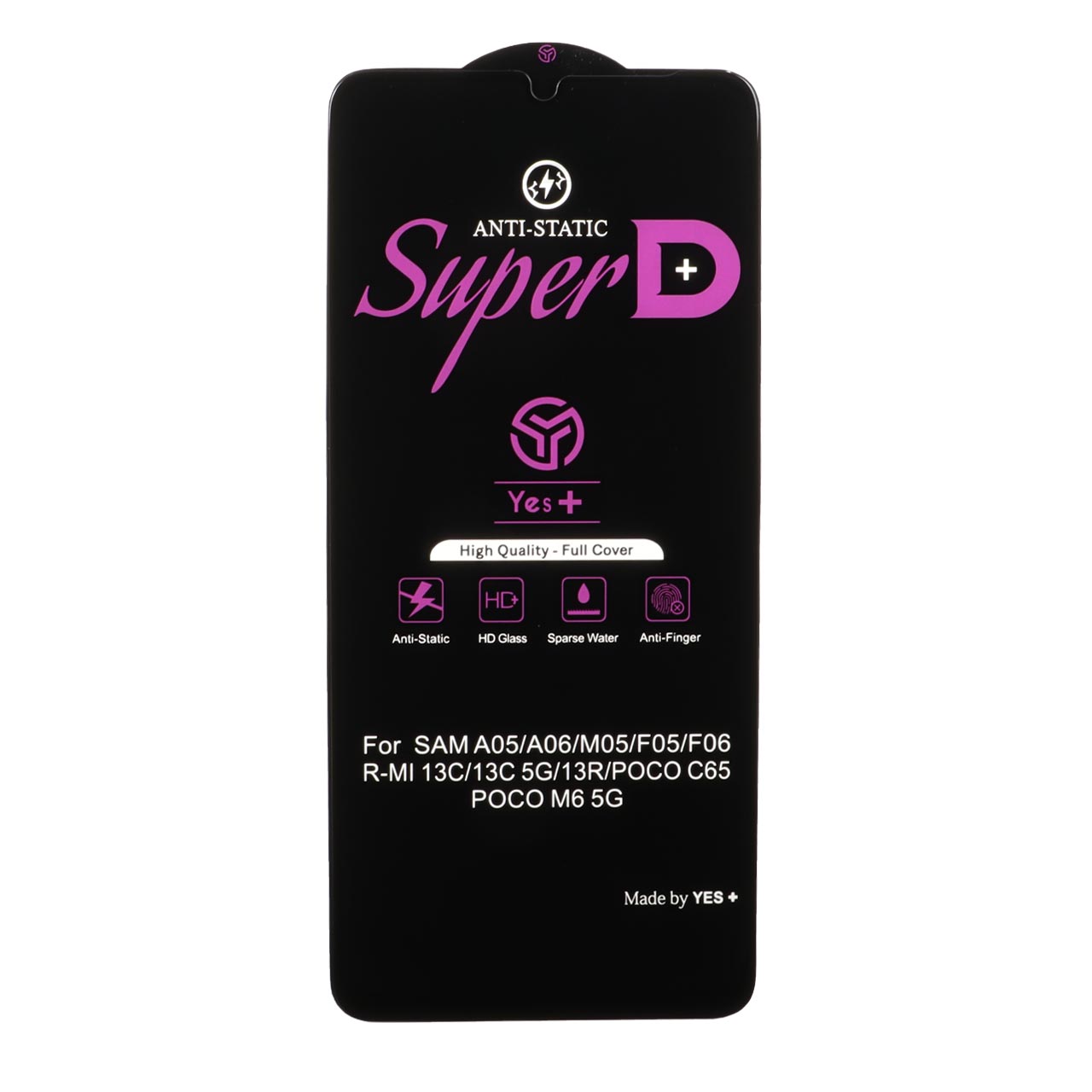 محافظ صفحه نمایش شیشه ای Super D Anti Static Yes Plus مناسب برای سامسونگ گلکسی A07 / A06 / A05 و شیائومی ردمی 13C / پوکو C65 / پوکو M6 5G و آنر X7 / X7A و ریلمی C51 / C53