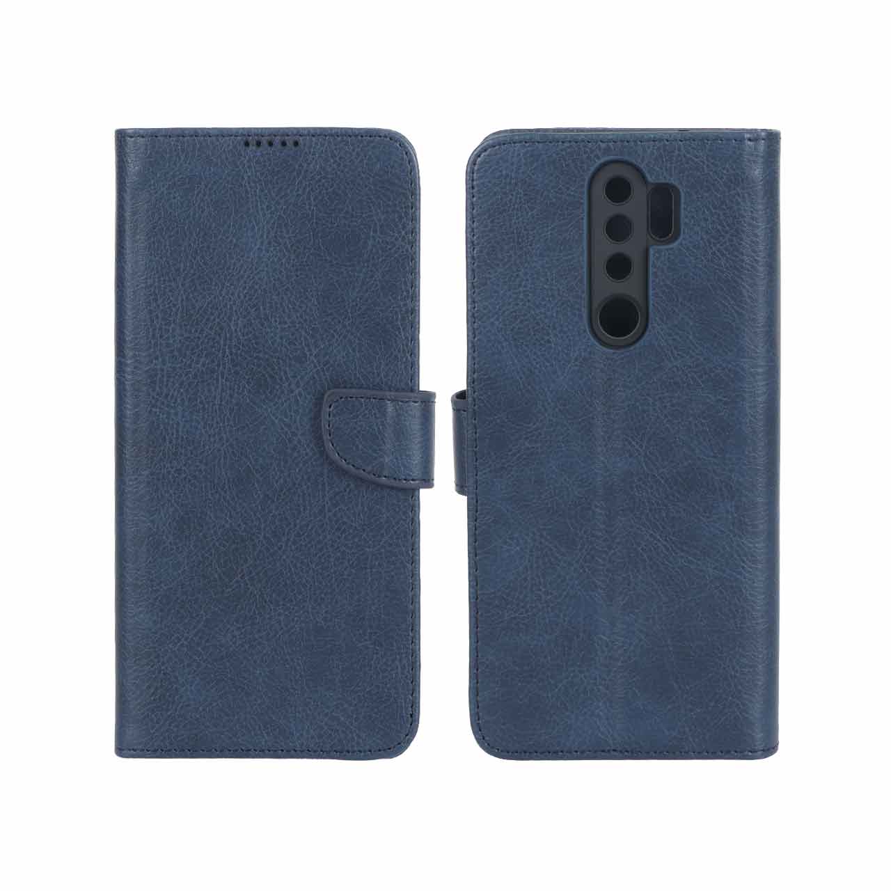 کیف چرمی موبایل مگنتی محافظ لنزدار KRF مدل Xiaomi Redmi Note 8 Pro - سرمه ای