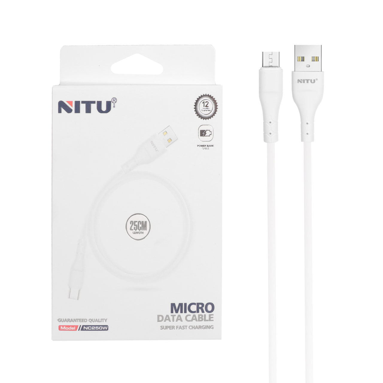 کابل شارژ سریع 25 سانتی متری پاوربانک اندروید NITU مدل NC250W سفید