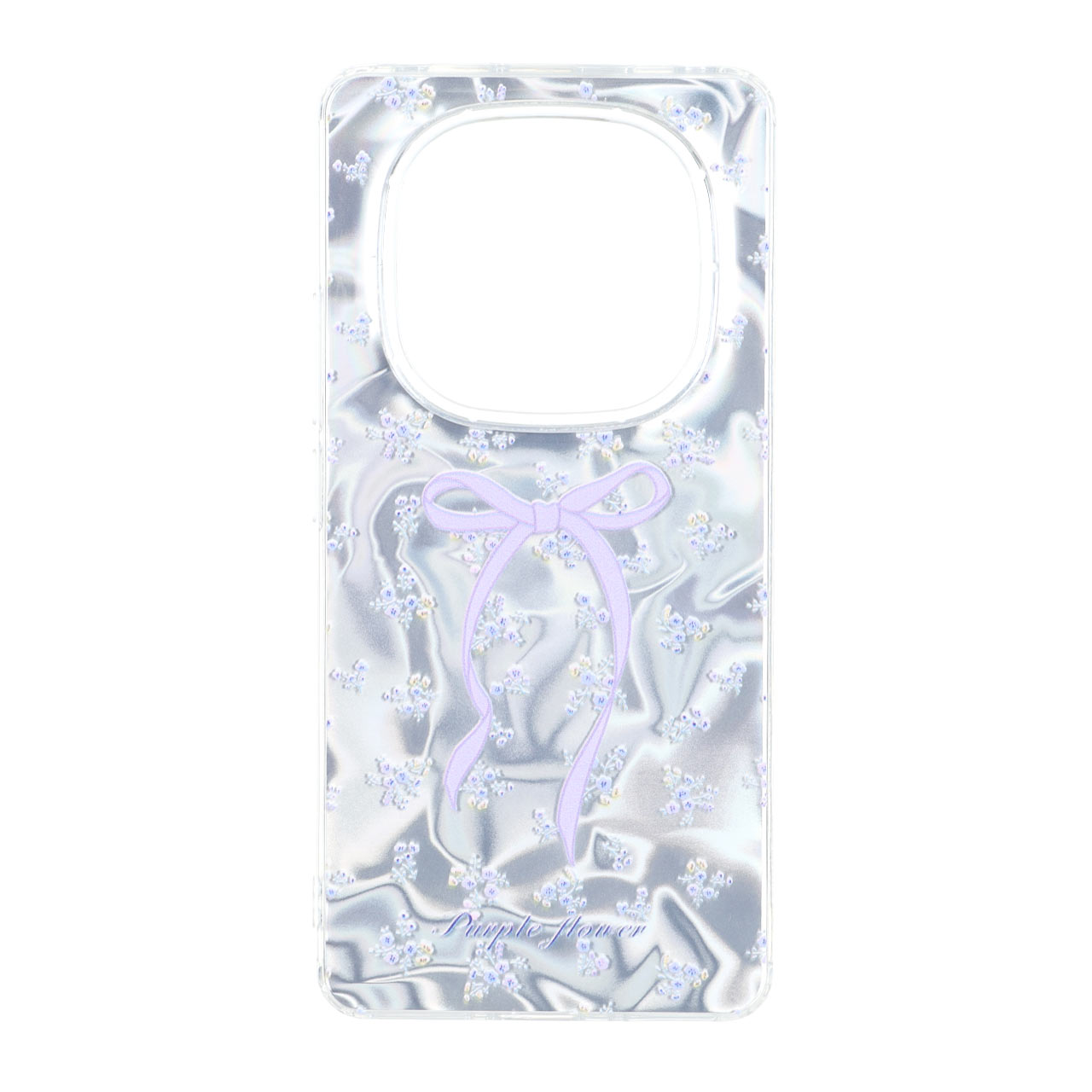 قاب طرح Silver Cloud گل‌های ریز بنفش و ربان دور ژله ای مناسب برای شیائومی ردمی نوت 14 پرو 4G
