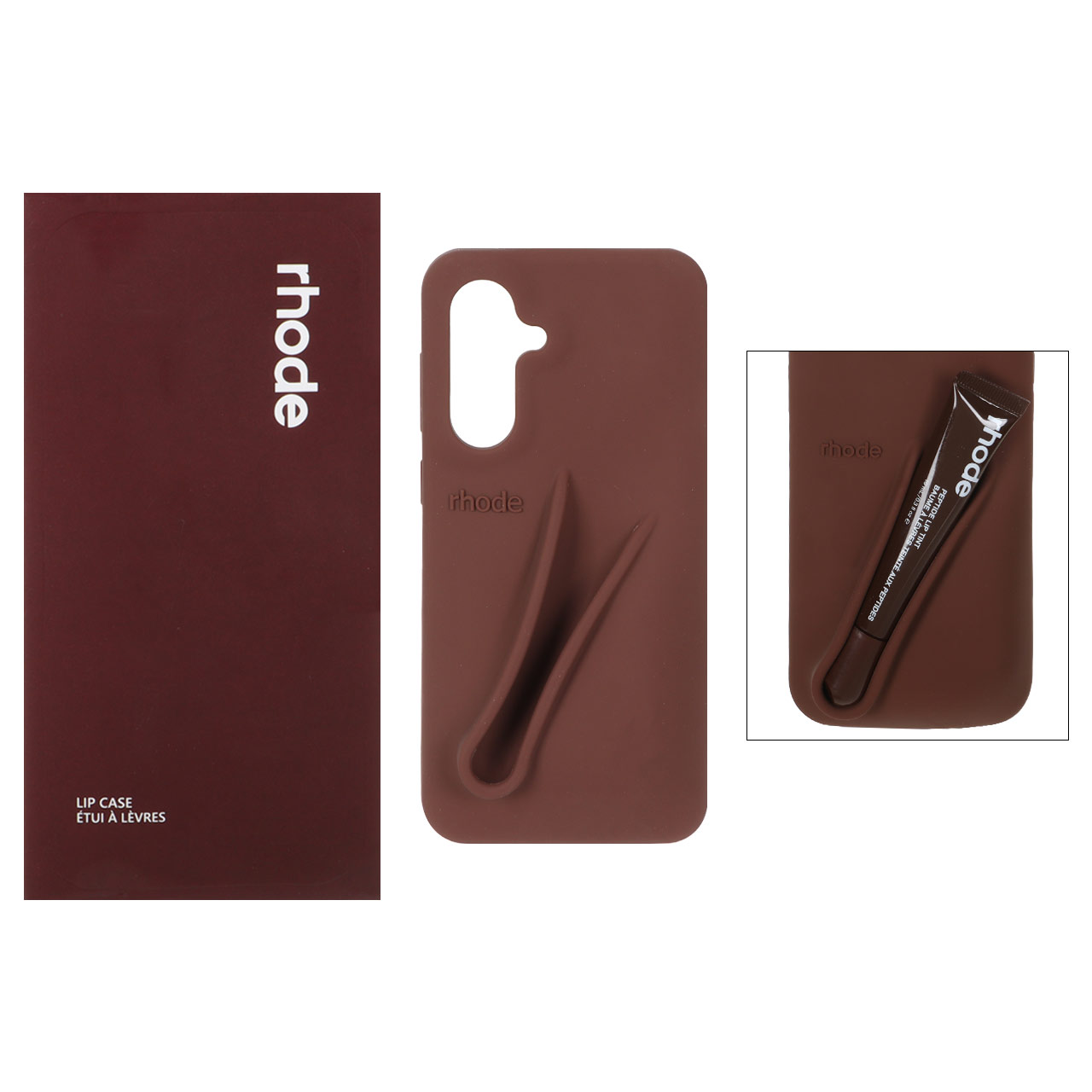 قاب سیلیکونی پاک کنی اورجینال rhode با ست لیپ گلاس Samsung Galaxy A56 / A36 - قهوه ای