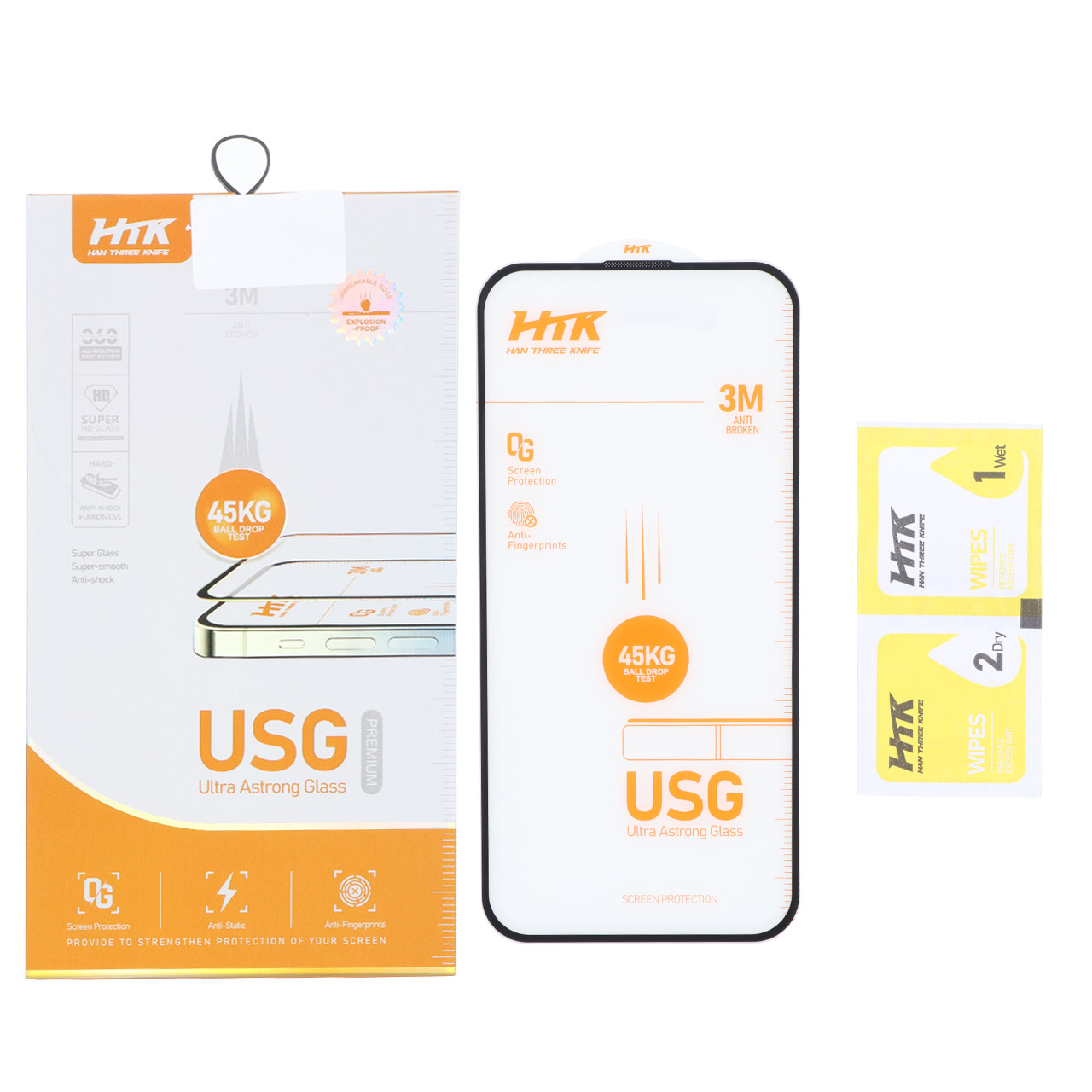 محافظ صفحه نمایش شیشه ای Full Cover USG 45KG - HTK مدل Apple iPhone 14 Pro Max (پک دار)