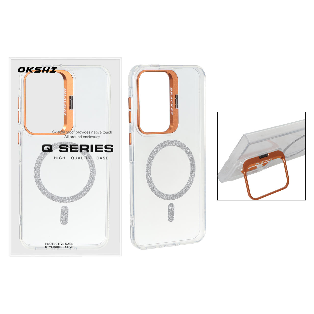 قاب Bracket شفاف Magsafe اکلیلی Samsung Galaxy A56 / A36 - نارنجی (پک دار)