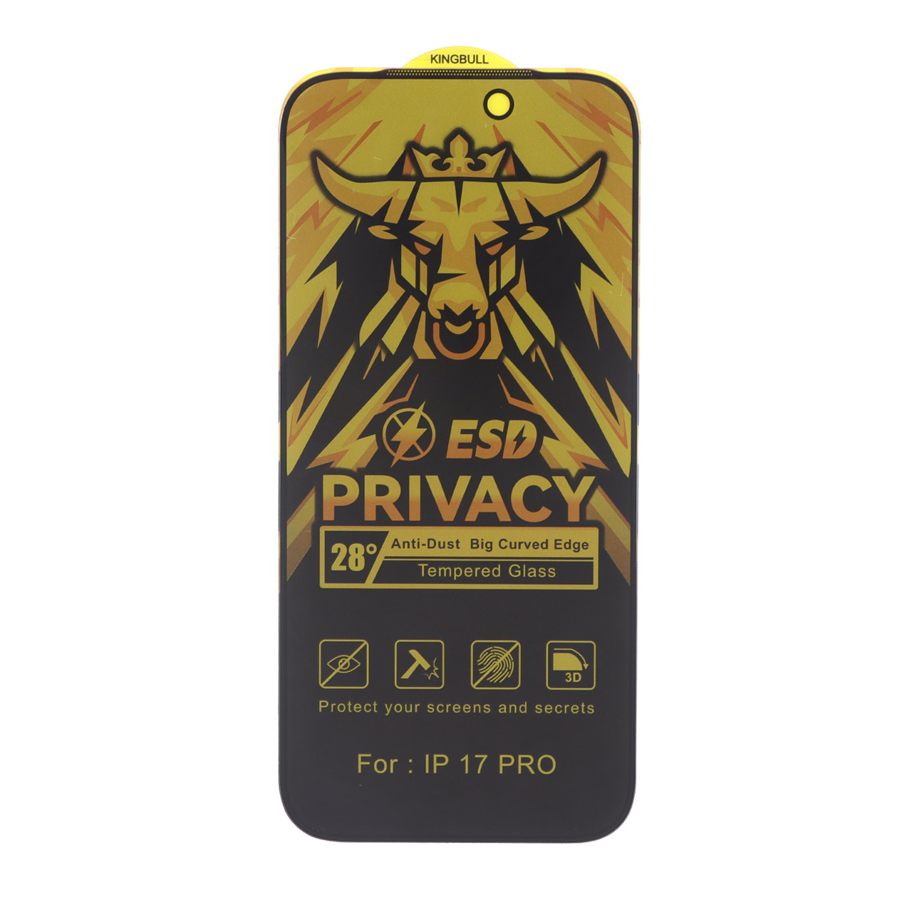 محافظ صفحه نمایش شیشه ای Full Cover Privacy King Bull - ESD مدل Apple iPhone 17 Pro / iPhone 18 Pro