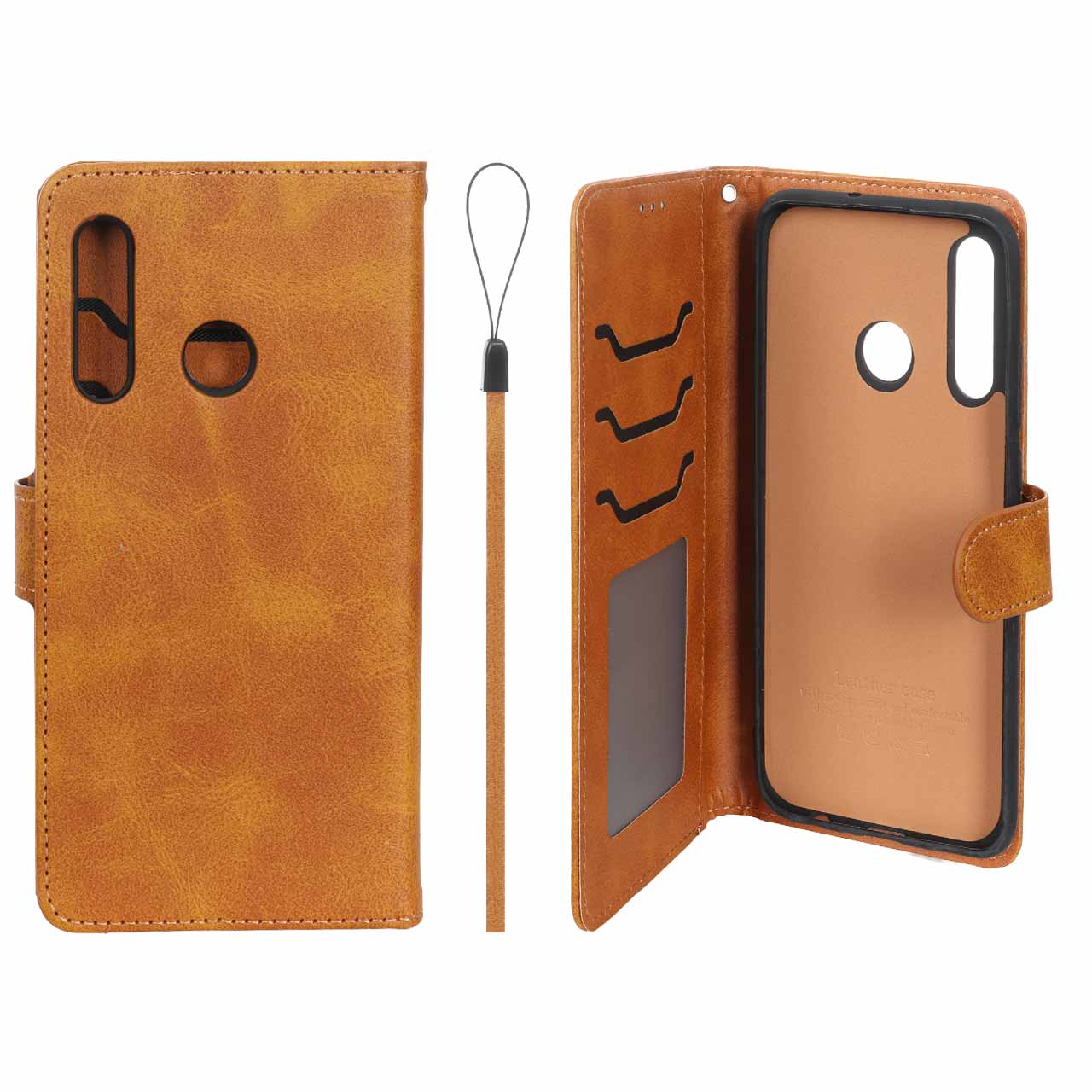 کیف چرمی مگنتی داخل خز MNC Plus مدل کلاسوری مناسب برای هانر 10 لایت و هواوی پی اسمارت (2019) عسلی