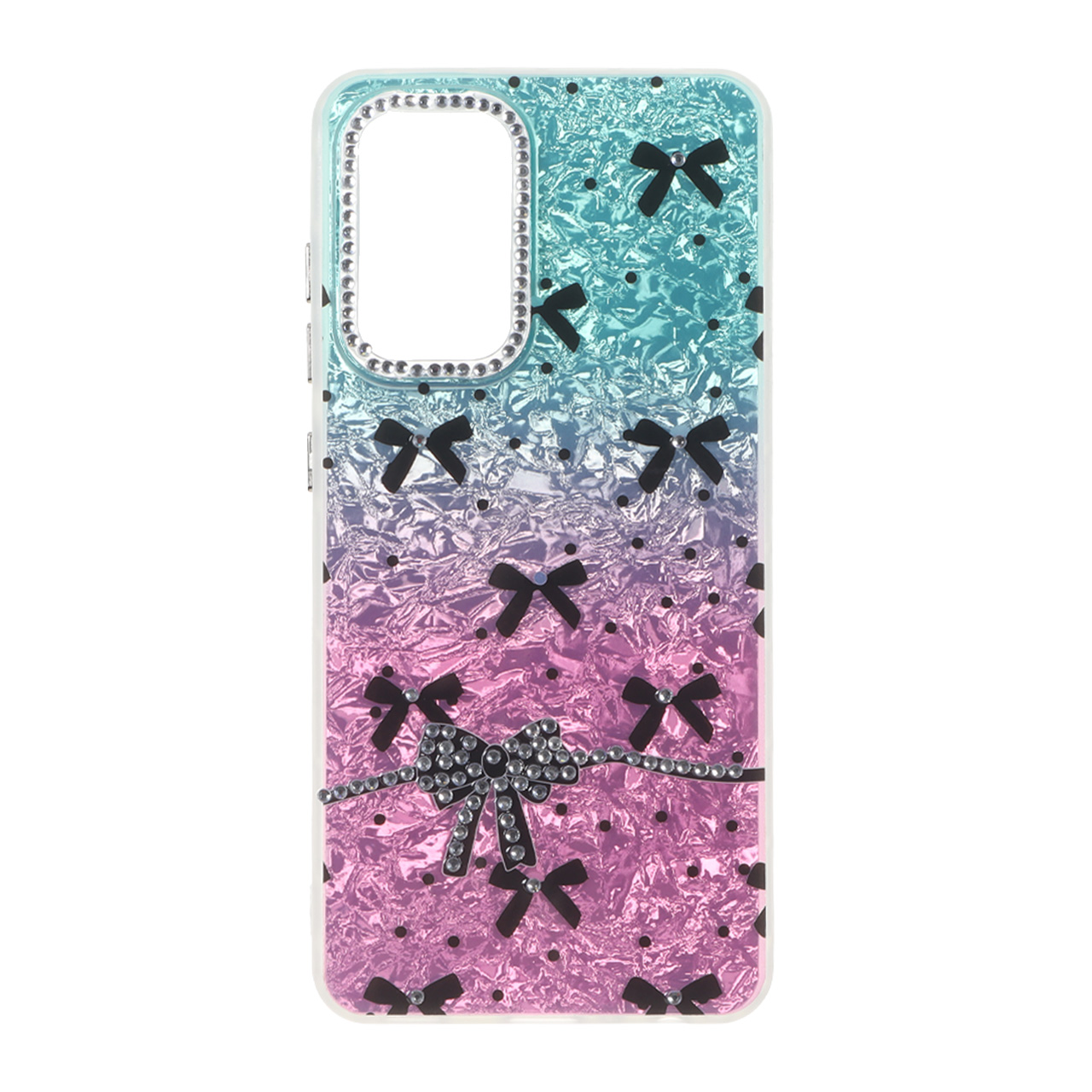 قاب ice پاپیونی نگین دار دور مات Samsung Galaxy A52 / A52s - سبزآبی صورتی