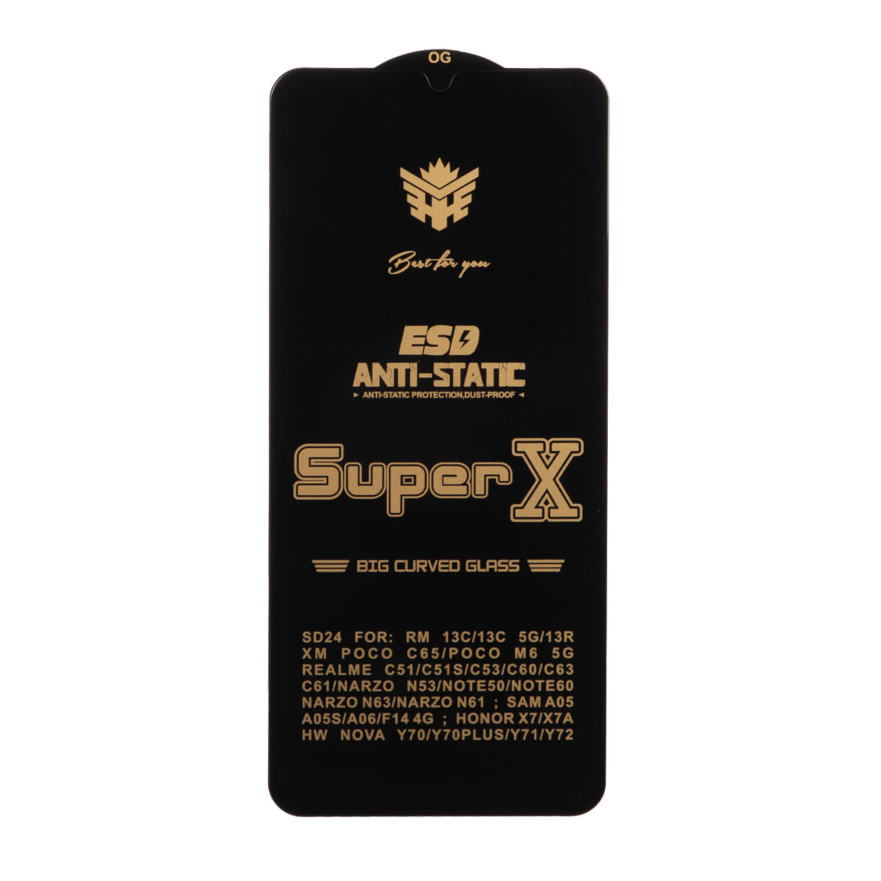محافظ صفحه نمایش فول کاور آنتی استاتیک Super X مناسب برای سامسونگ A07/A06/A05، شیائومی ردمی 13C/پوکو C65/M6 5G، آنر X7/X7A و ریلمی C51/C53 - مشکی