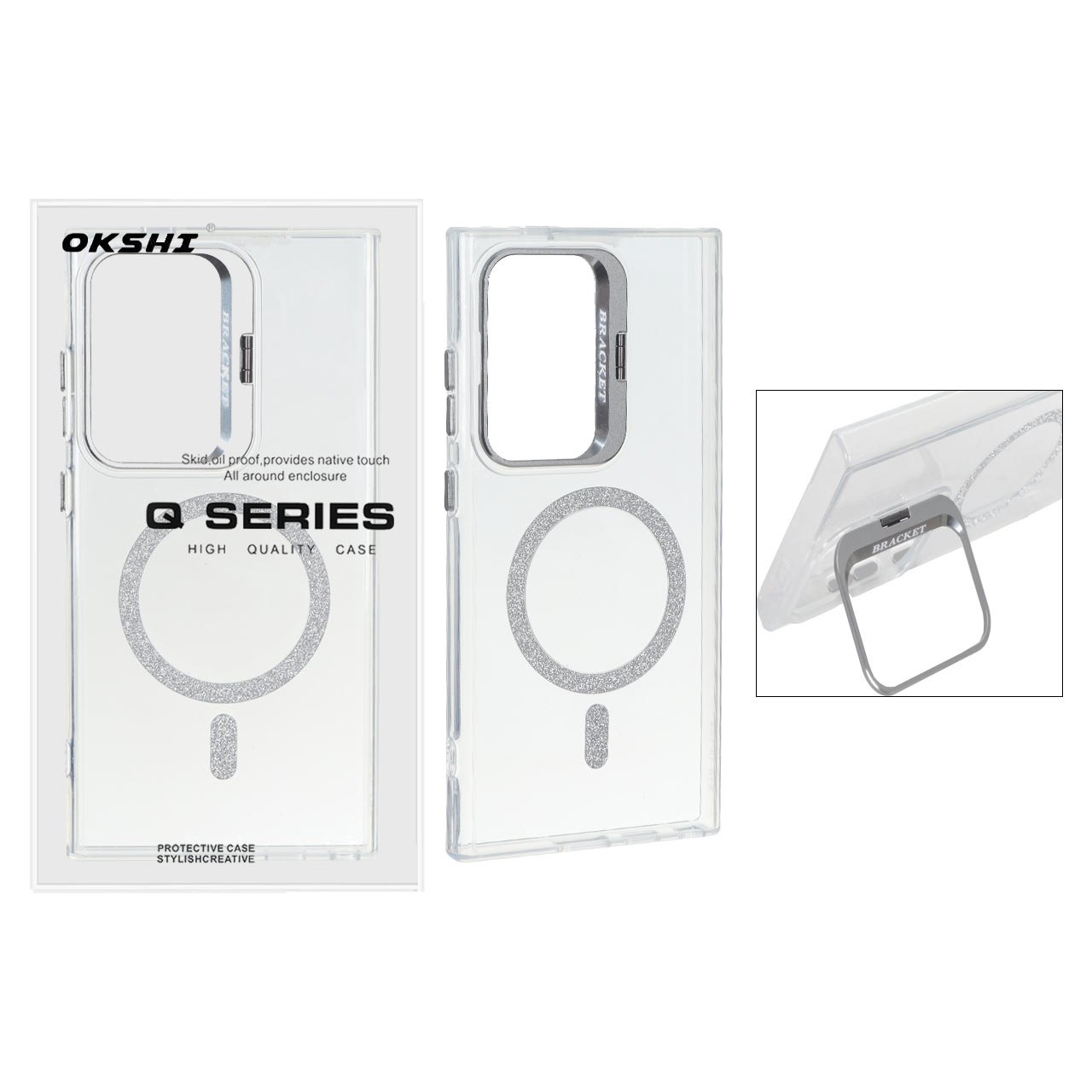 قاب Bracket شفاف Magsafe اکلیلی Samsung Galaxy S24 Ultra - نقره ای (پک دار)