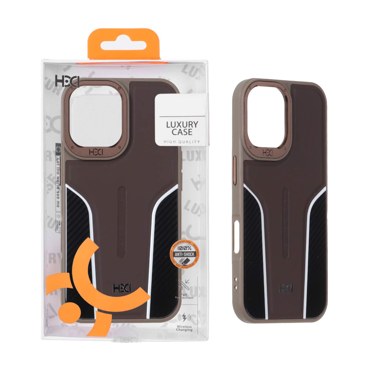 قاب اورجینال HDD طرح کربن محافظ لنز فلزی Apple iPhone 16 - قهوه ای تیره