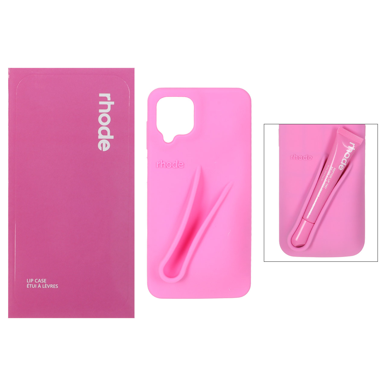 قاب سیلیکونی پاک کنی اورجینال rhode با ست لیپ گلاس Samsung Galaxy A12 / M12 / F12 - صورتی