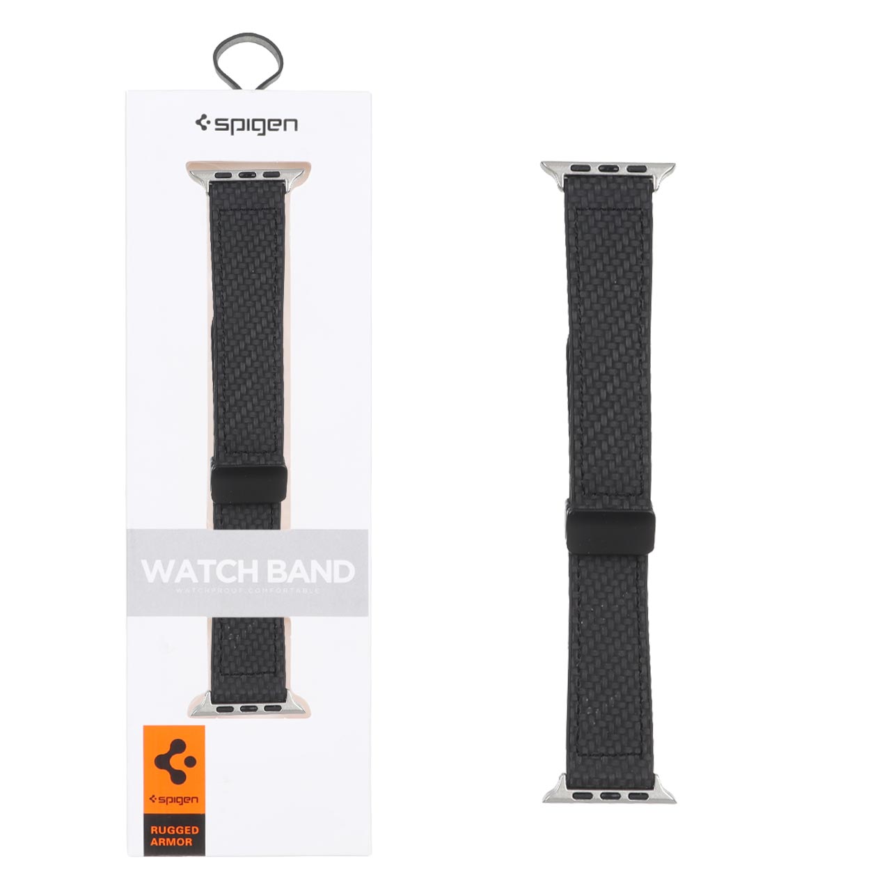 بند سیلیکونی Spigen Rugged Armor طرح حصیری مگنتی مناسب برای اپل واچ سایز 42 تا 49 میلی‌متر - مشکی