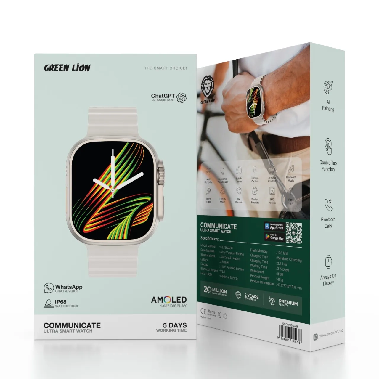 ساعت هوشمند Green Lion مدل COMMUNICATE GNCOMSWASL نقره ای با صفحه نمایش AMOLED و سنسورهای سلامتی