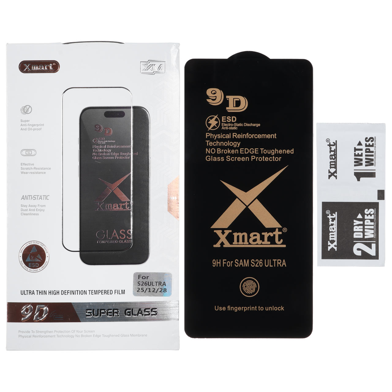 محافظ صفحه نمایش شیشه ای فول کاور Xmart 9D-ESD مناسب برای سامسونگ گلکسی S26 Ultra
