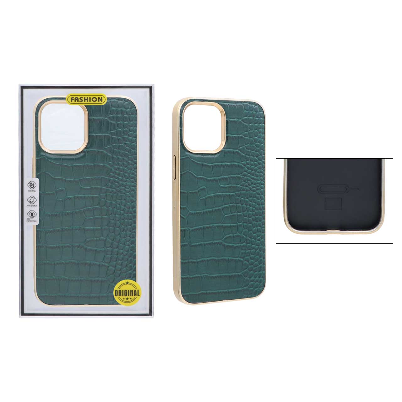 قاب طرح چرم کروکودیل دور طلایی Apple iPhone 12 Pro Max - سبز (پک دار)