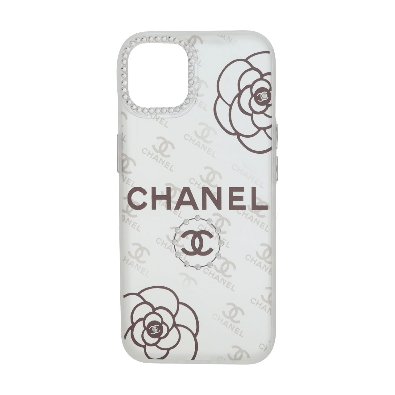 قاب طرح Chanel نگین دار دور ژله ای مات مناسب برای آیفون 13 و آیفون 14