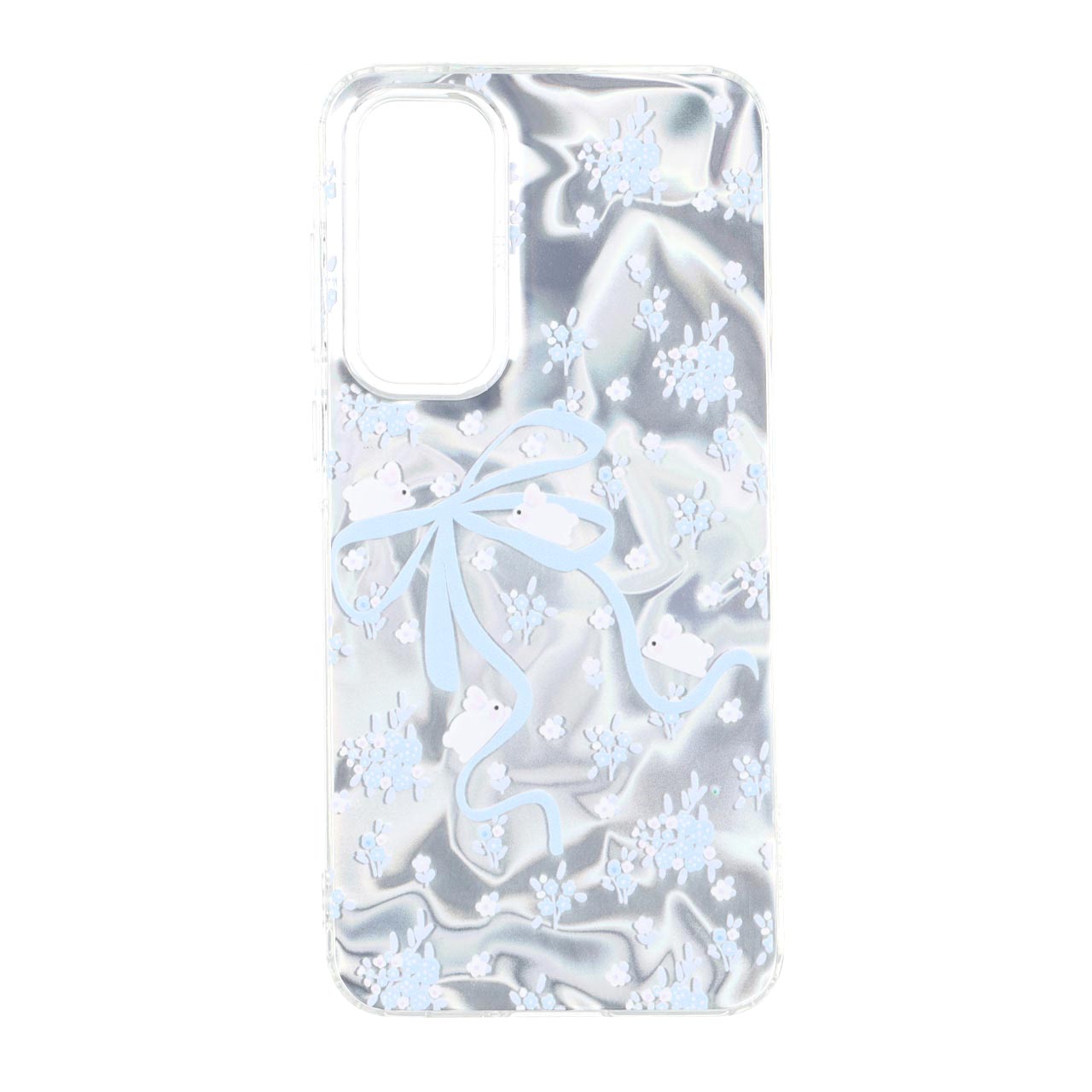 قاب طرح خرگوش و پاپیون Silver Cloud دور ژله‌ای مناسب برای سامسونگ گلکسی A35 و A55