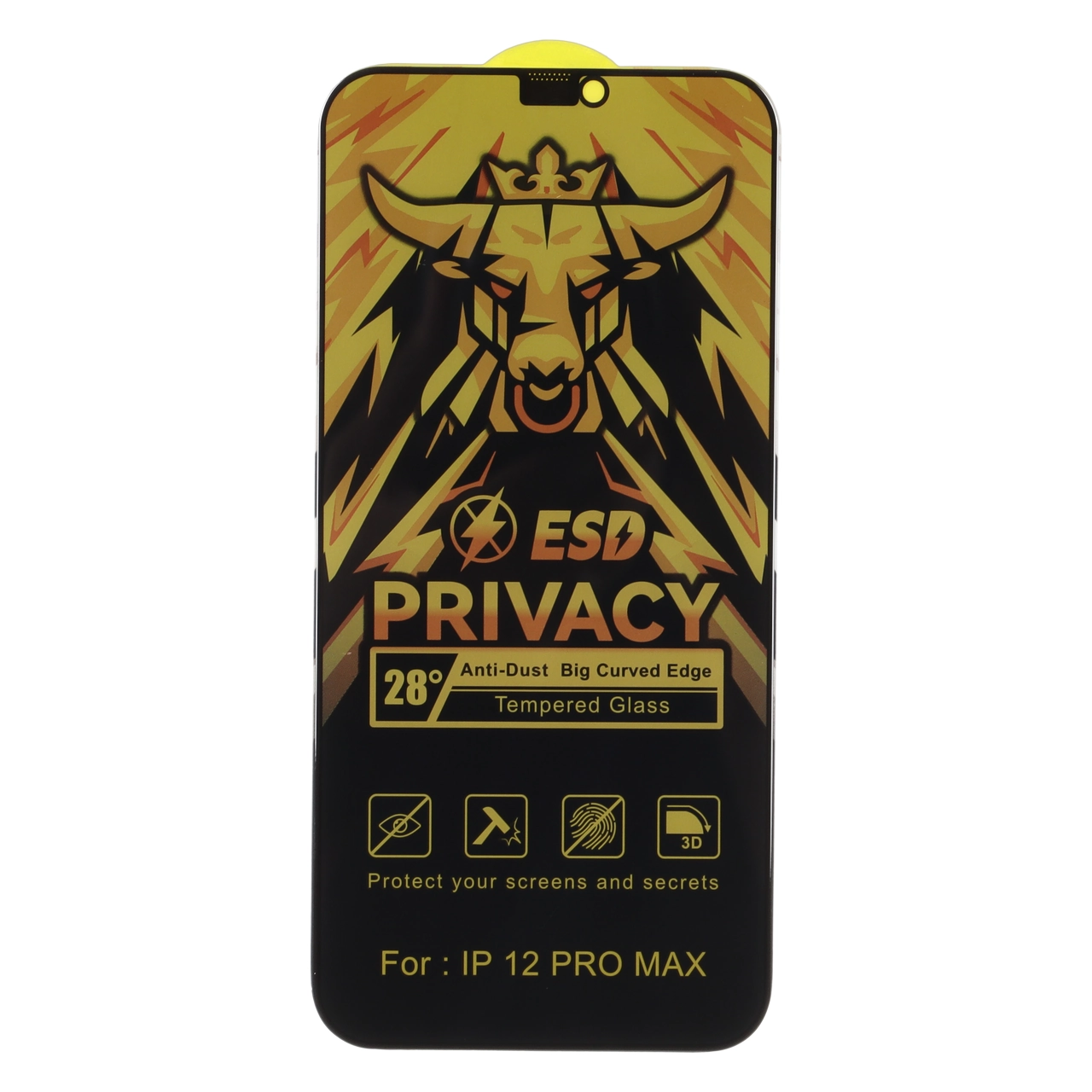 محافظ صفحه نمایش شیشه ای پرایوسی (Privacy) فول کاور ESD Bull Privacy مناسب برای آیفون 12 پرو مکس