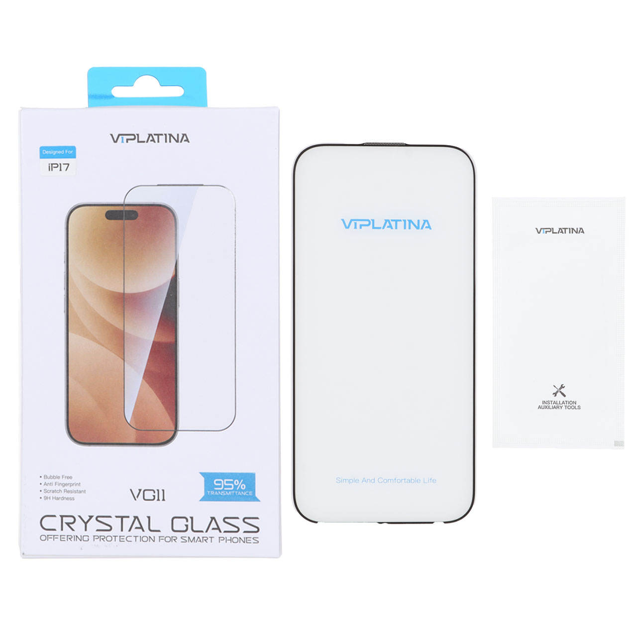 محافظ صفحه نمایش شیشه ای اورجینال Crystal Glass VIPLATINA مناسب برای آیفون 17