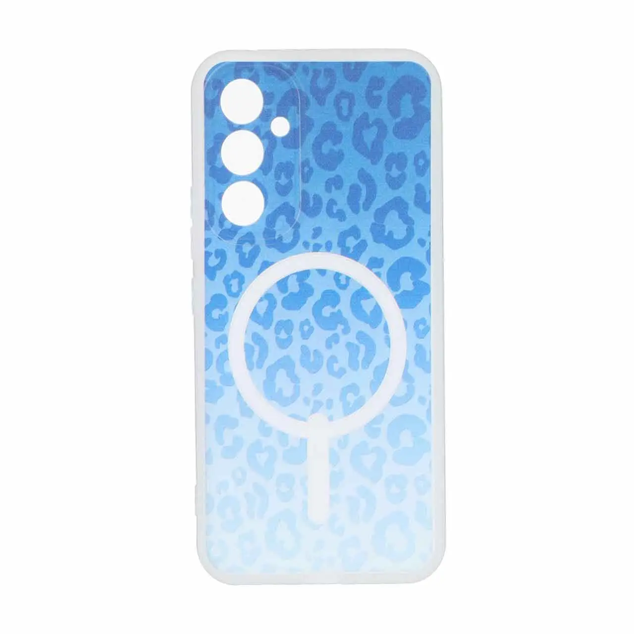 قاب ژله ای پلنگی طرح مگ سیف دور مات محافظ لنزدار Samsung Galaxy A54 - آبی کاربنی