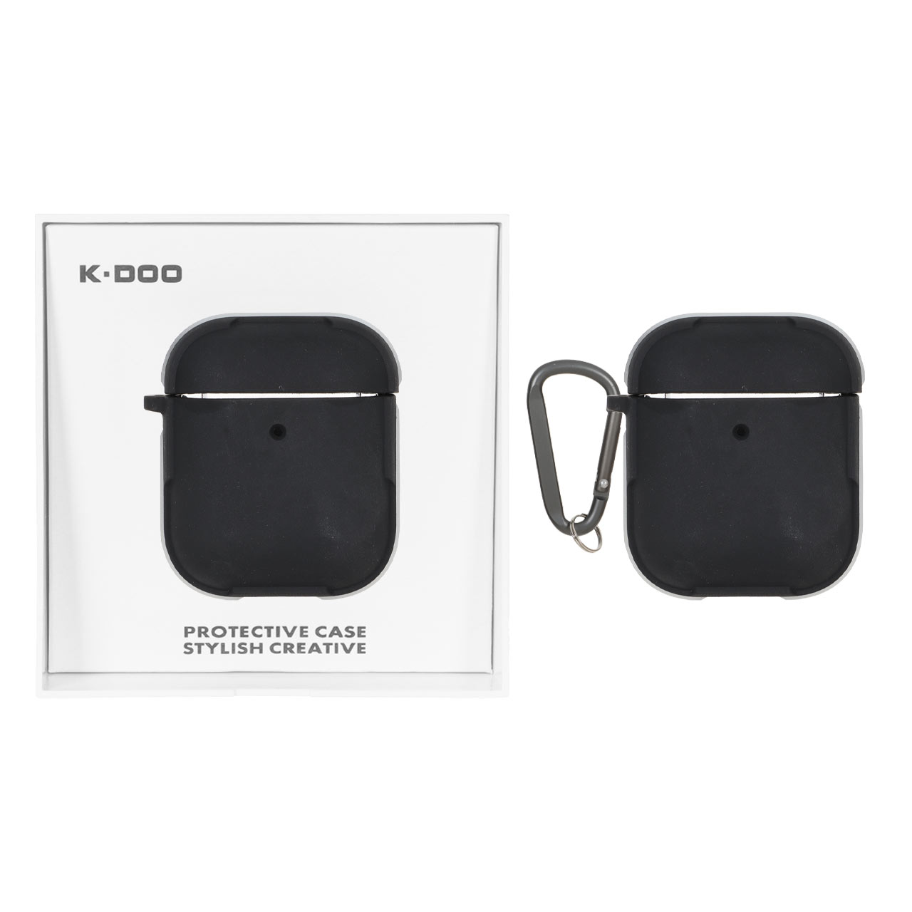 کاور محافظ ایرپاد K-Doo مدل Apple Airpods 1/2 مشکی نقره‌ای با کارابین