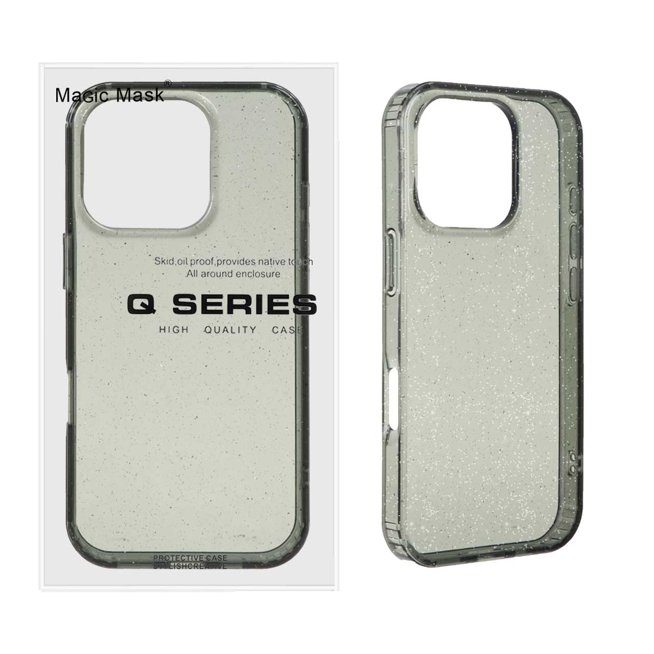 قاب طرح Q-Series پشت سخت شفاف اکلیلی مشکی مناسب برای آیفون 16 پرو