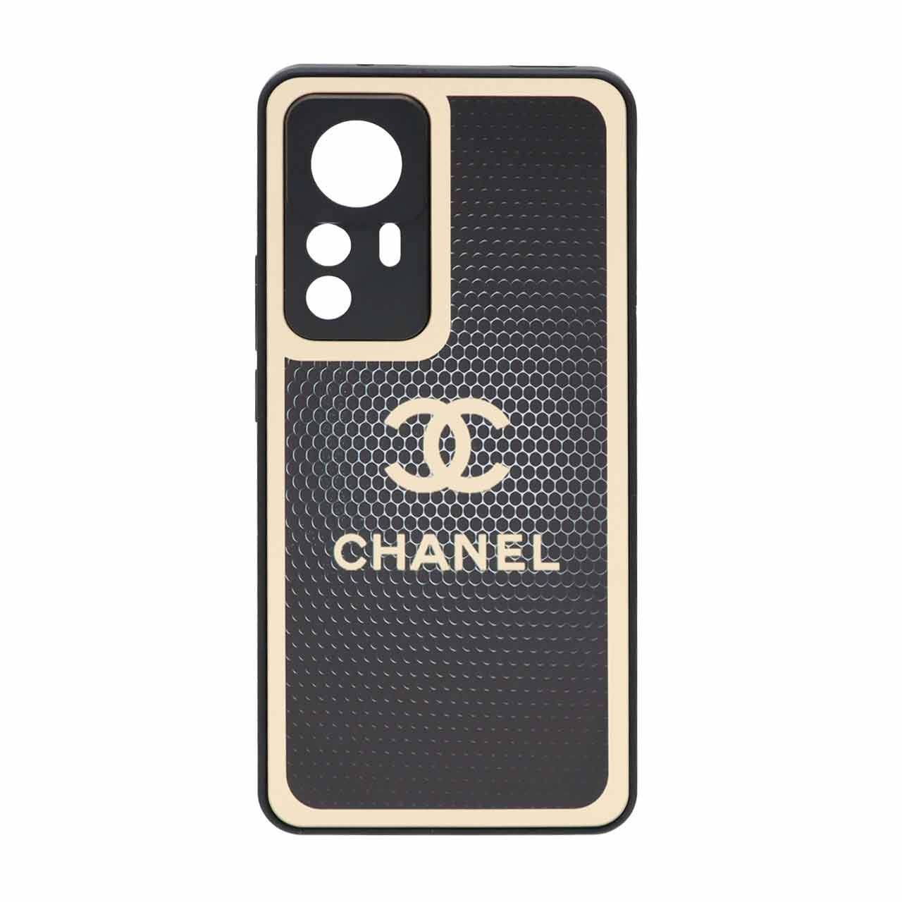 قاب طرح شنل (Chanel) لانه زنبوری دور طلایی مناسب برای شیائومی 12T / 12T پرو / ردمی K50