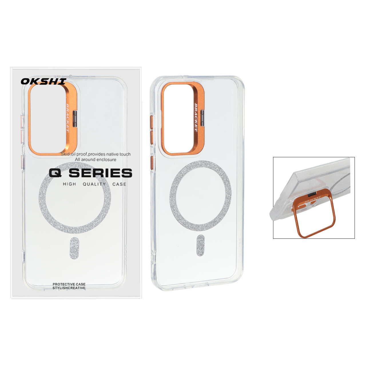 قاب Bracket شفاف Magsafe اکلیلی Samsung Galaxy S25 FE - نارنجی (پک دار)