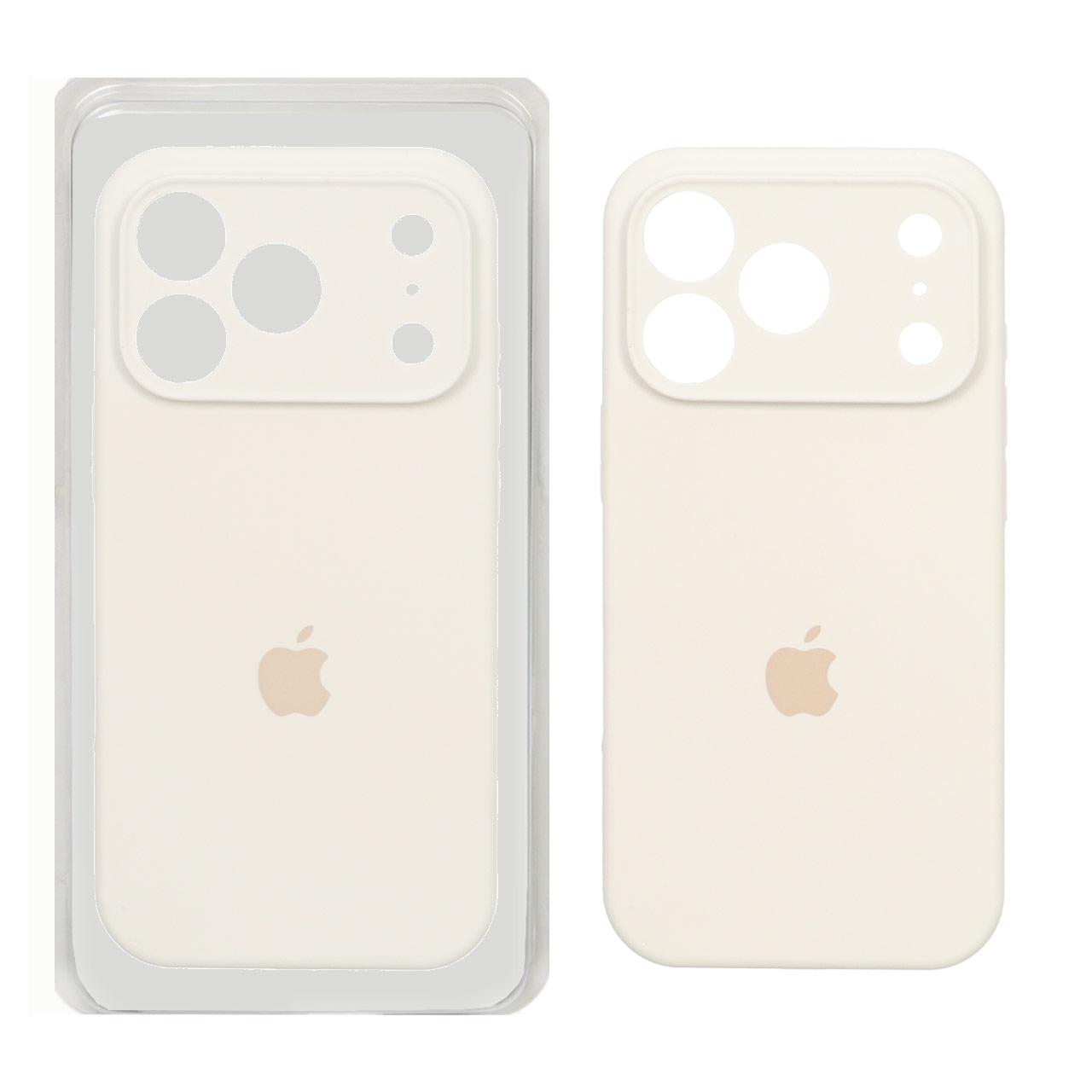 قاب سیلیکونی اورجینال Apple iPhone 17 Pro کرم با محافظ لنز - پک اصلی