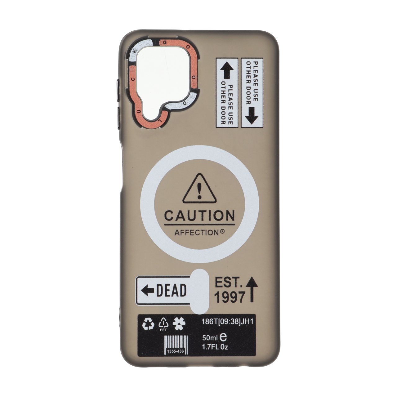 قاب طرح Caution مات مگ سیف با دکمه‌های متال مناسب برای سامسونگ گلکسی A22 4G، M22، M32 4G و F22