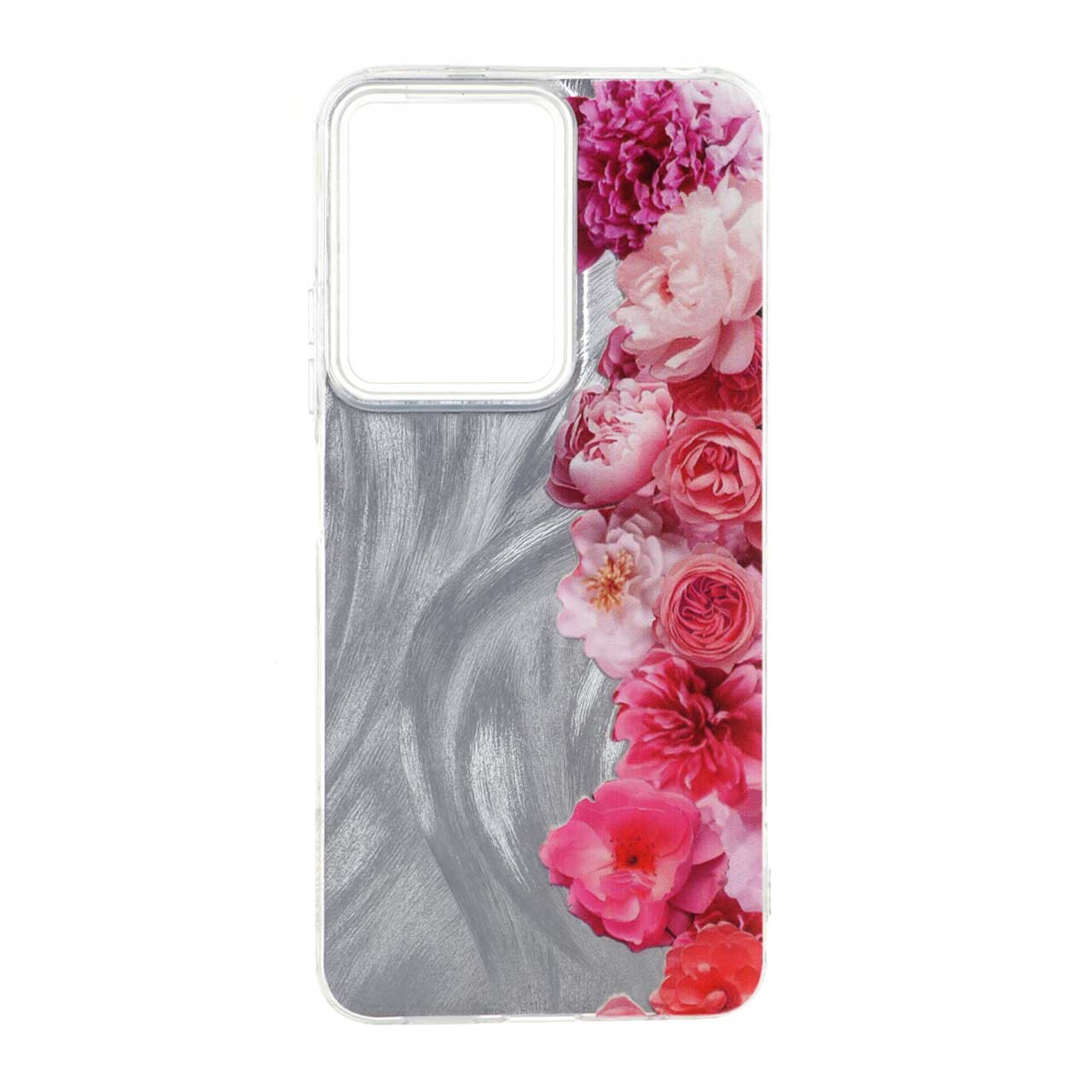 قاب طرح گل و نقره‌ای دور شفاف مناسب برای شیائومی ردمی نوت 12 4G