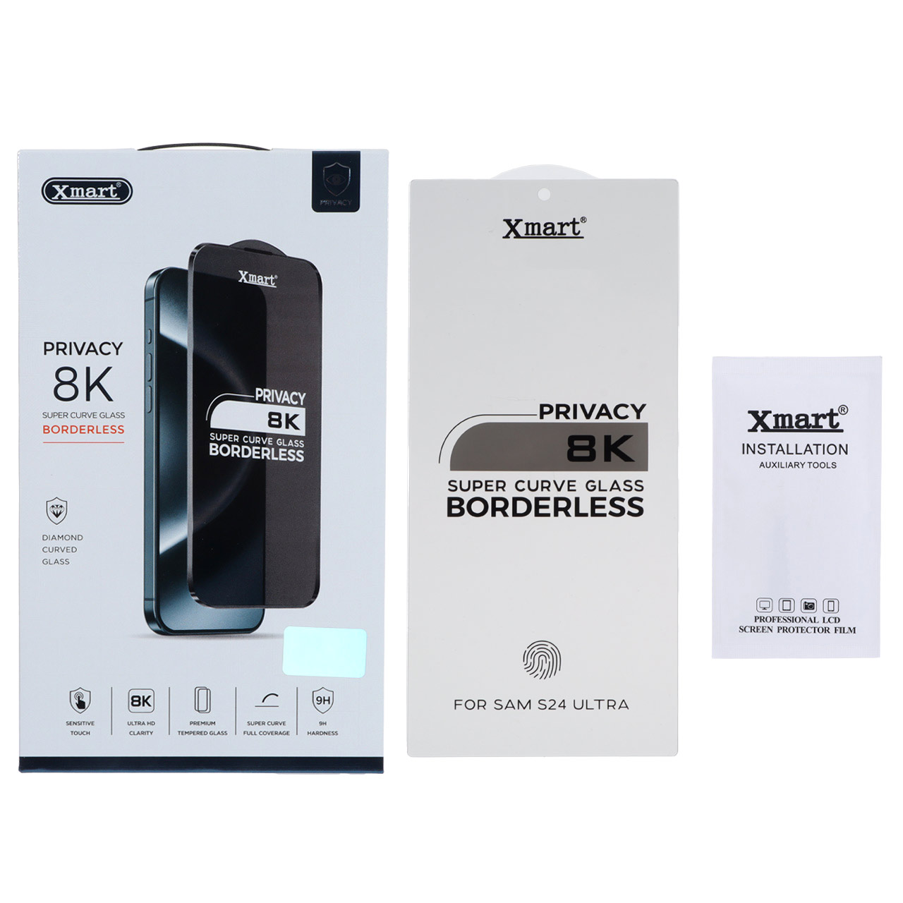 محافظ صفحه نمایش شیشه ای اورجینال بدون حاشیه XMART Privacy Super Curve 8K مدل Samsung Galaxy S24 Ultra (پک دار)