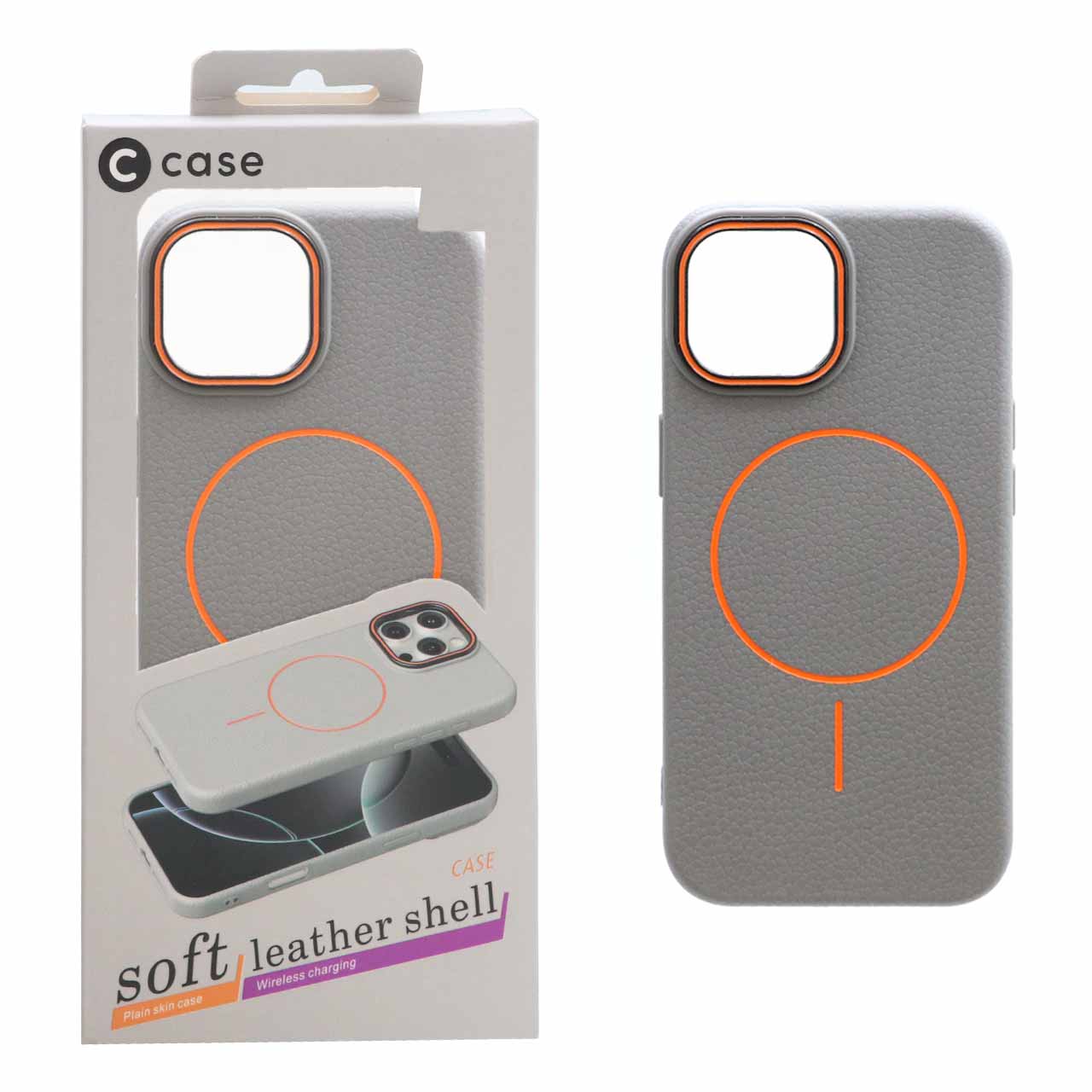 قاب اورجینال C Case طرح چرم MagSafe مدل Apple iPhone 15 / iPhone 14 / iPhone 13 - خاکستری