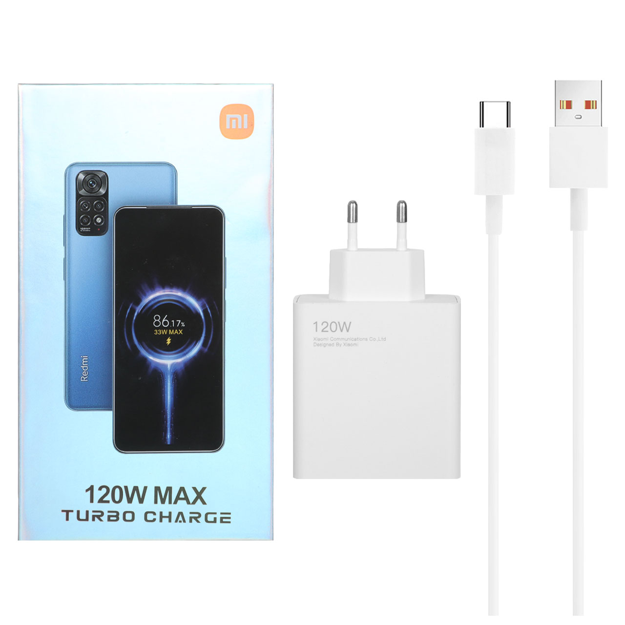 شارژر دیواری 120 وات فست تک پورت Xiaomi به همراه کابل شارژ