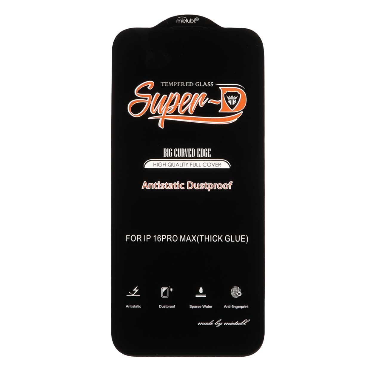 محافظ صفحه نمایش شیشه ای Full Cover Anti Static Super D Mietubl مدل Apple iPhone 16 Pro Max