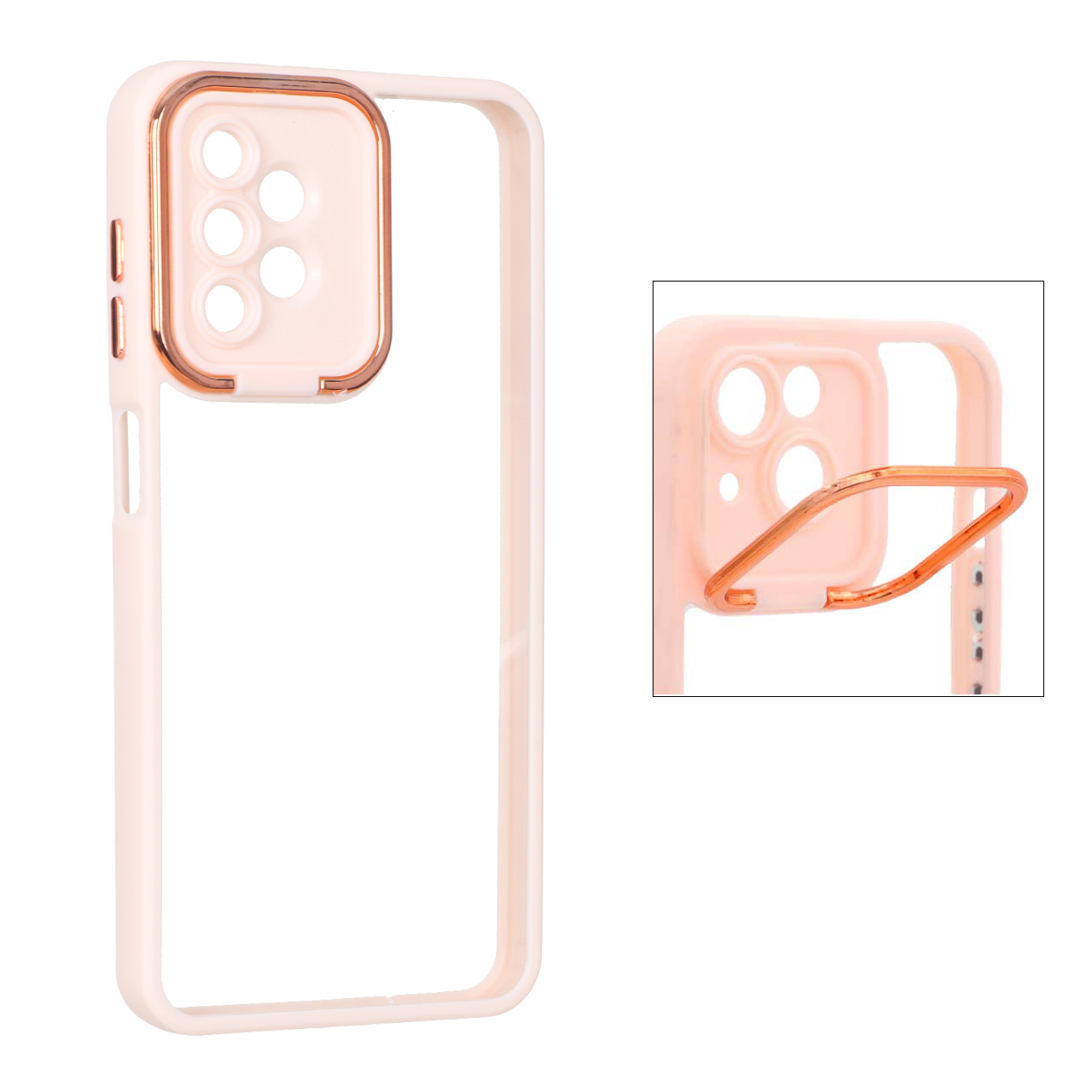 قاب شفاف New skin استند دار مناسب برای سامسونگ گلکسی A13 4G - گلبهی