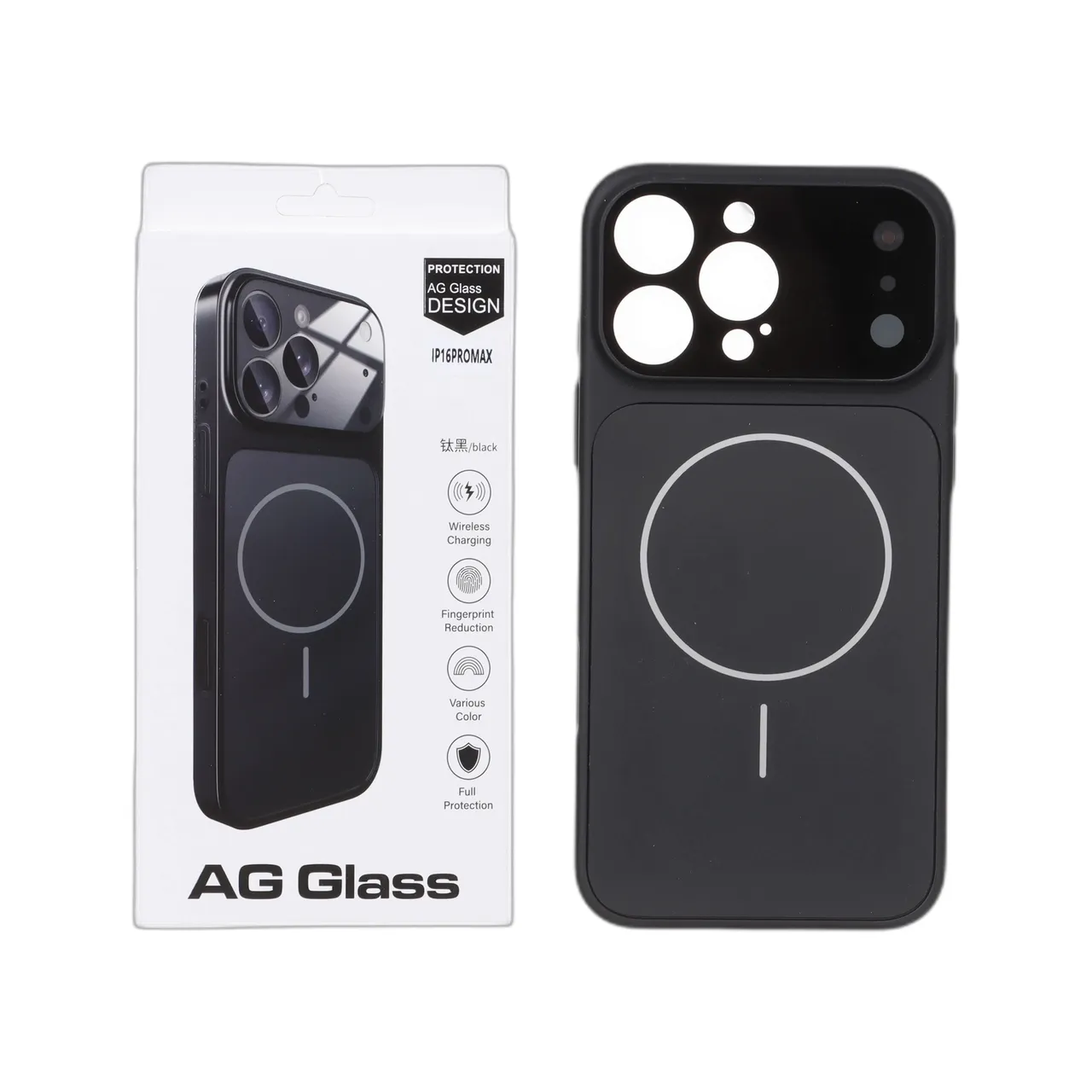 قاب AG Glass محافظ لنز برجسته شیشه‌ای مگ‌سیف مناسب برای آیفون ۱۶ پرو مکس