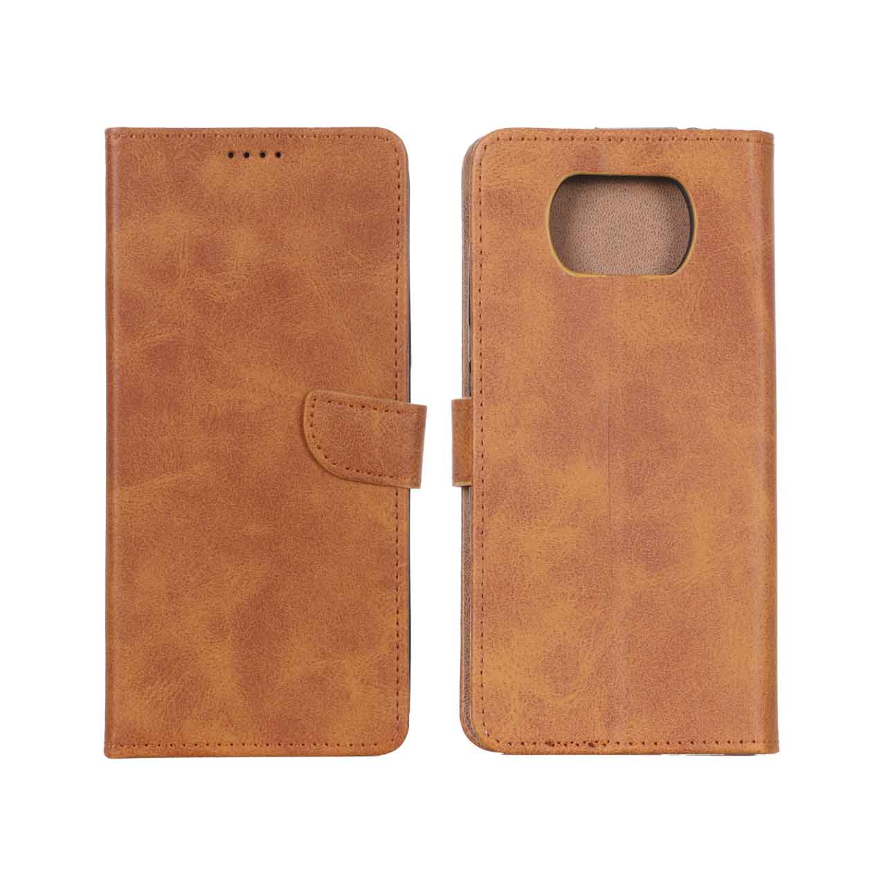کیف چرمی مگنتی عسلی مناسب برای شیائومی پوکو X3، پوکو X3 پرو و پوکو X3 NFC