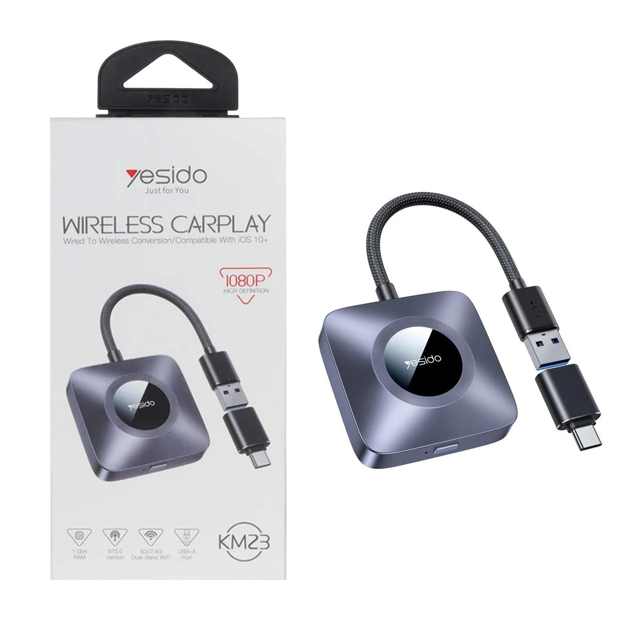 دانگل وایرلس خودرو Yesido مدل KM23 CARPLAY مشکی