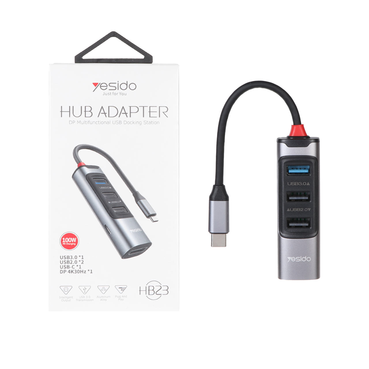 هاب 5 پورت Yesido Type-C مدل HB23 با توان 100W خاکستری
