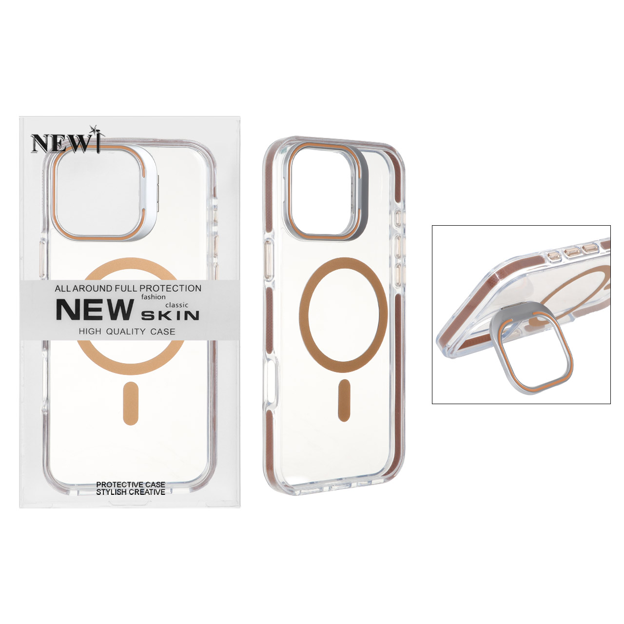قاب اورجینال New Skin شفاف کریستالی MagSafe لنز استندشو مناسب برای آیفون ۱۶ پرو مکس