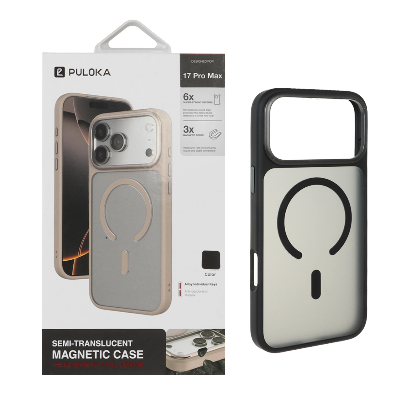 قاب محافظ Puloka مات Tactile MagSafe برای iPhone 17 Pro Max مشکی با دور لنز فلزی