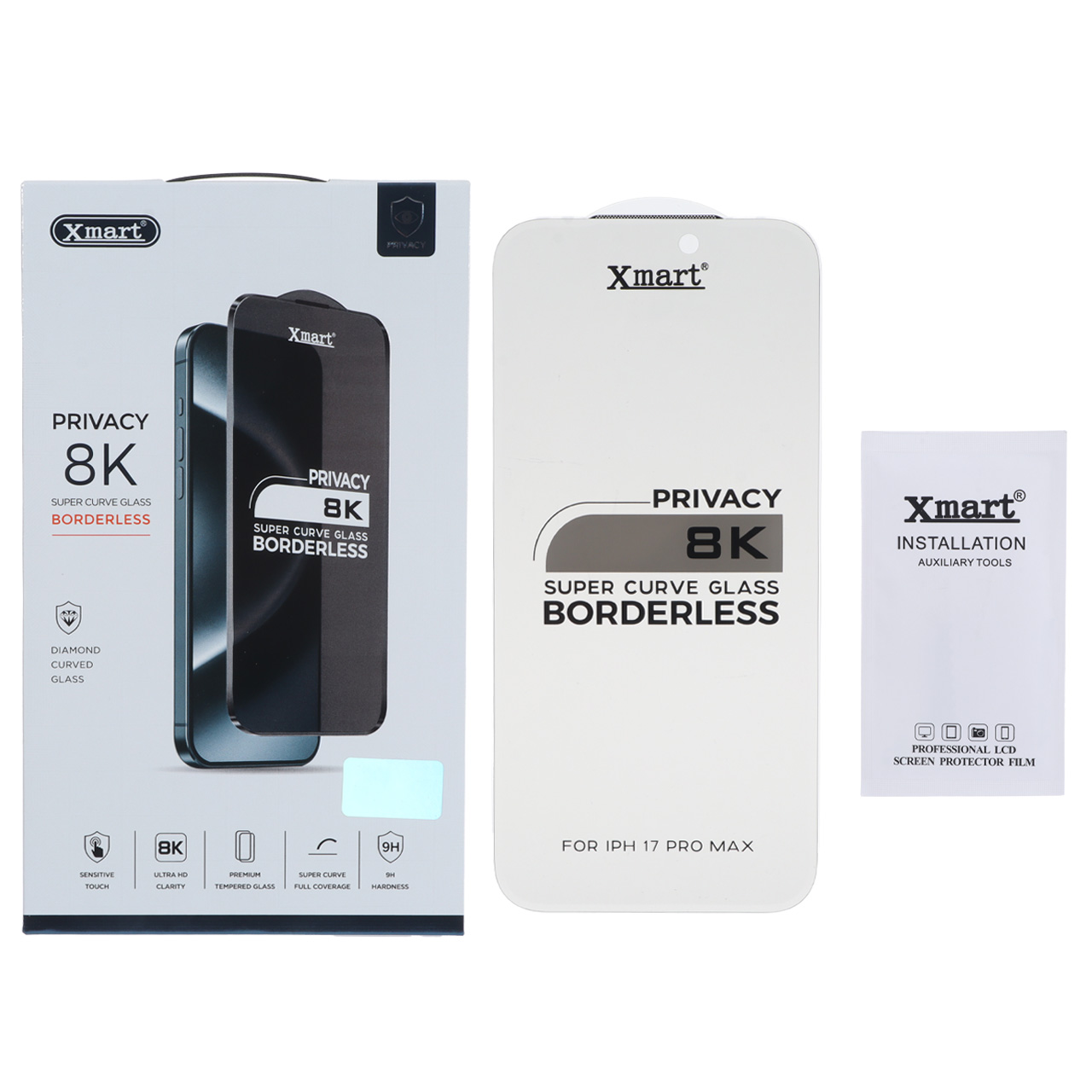 محافظ صفحه نمایش شیشه ای اورجینال بدون حاشیه XMART Privacy Super Curve 8K مدل Apple iPhone 17 Pro Max