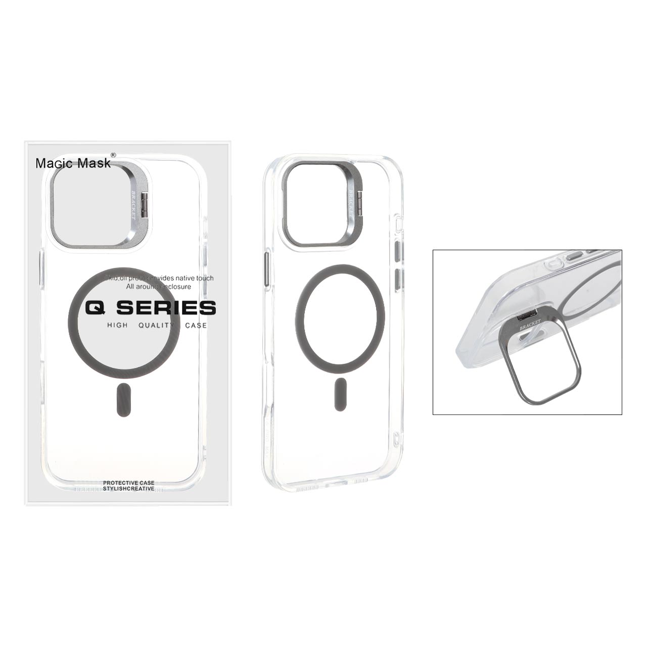 قاب اورجینال Q Series Bracket کریستالی مگ سیف لنز استندشو مناسب برای آیفون 16 پرو مکس