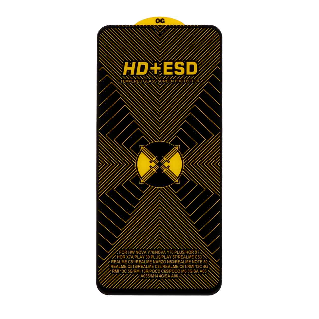 محافظ صفحه نمایش شیشه ای فول کاور OG HD Plus ESD مشکی مناسب برای سامسونگ گلکسی A07/A06/A05S و ریلمی C51/C53/Narzo N53