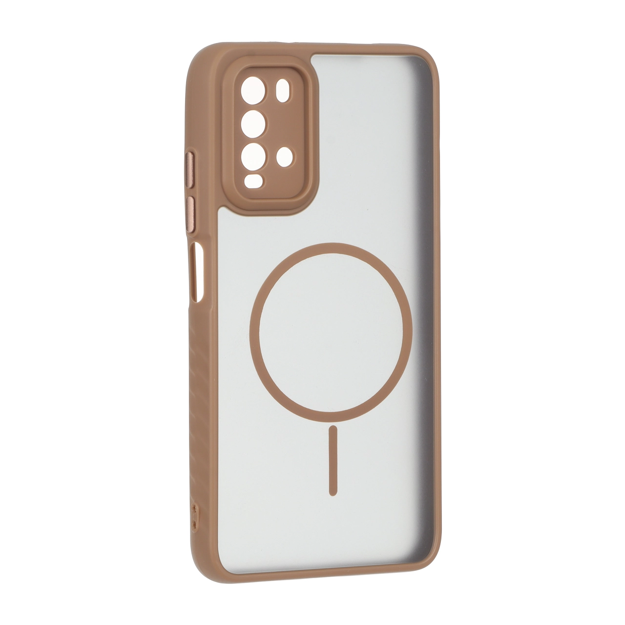 قاب مات طرح مگ سیف دور هاشور محافظ لنزدار Xiaomi Poco M3 / Redmi 9T 4G - قهوه ای