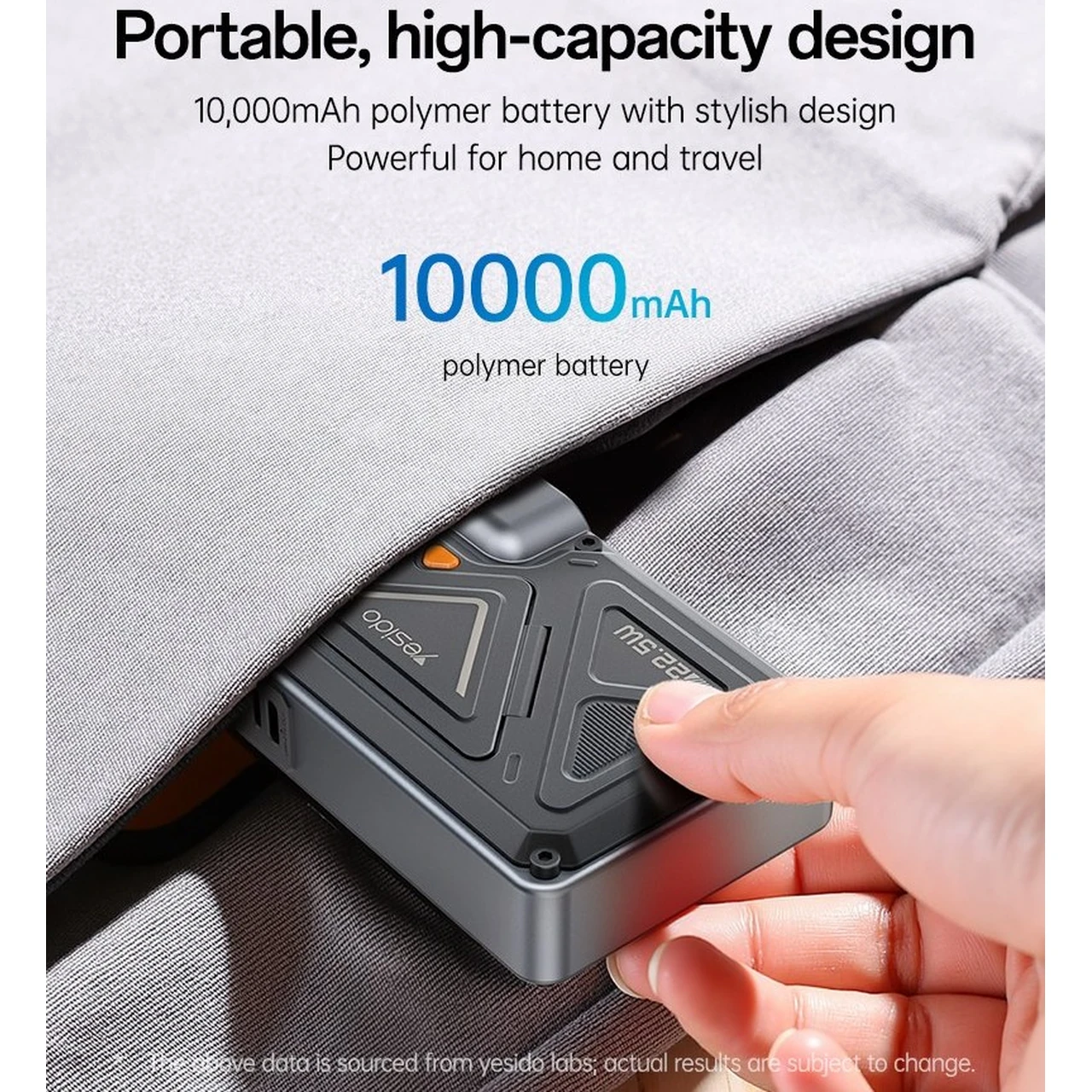 پاوربانک چندکاره Yesido YP89 با ظرفیت 10000mAh، فست شارژ 20W PD و شارژر دیواری - خاکستری