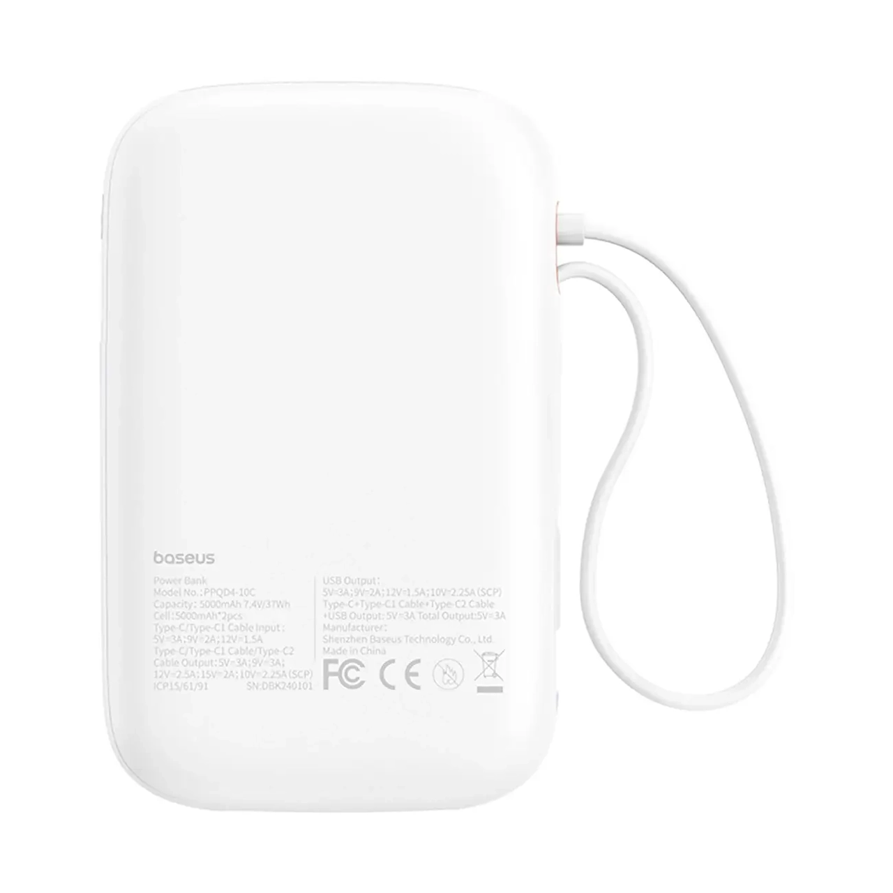 پاوربانک فست شارژ بیسوس Baseus Qpow 2 با ظرفیت 10000mAh و توان 30 وات - سفید